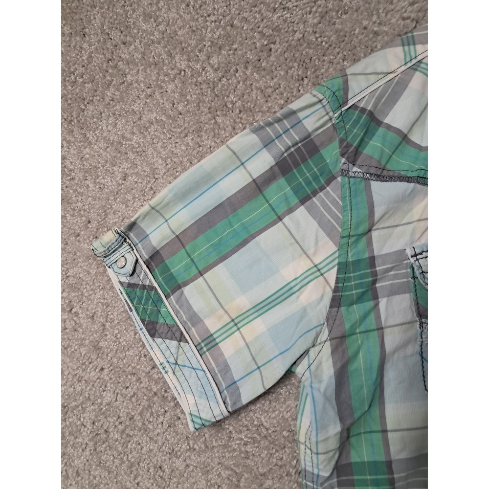 BKE Shirt Mens L Green Plaid Slim Fit Short Sleeve Western Snap 11257NM - Picture 4 of 13